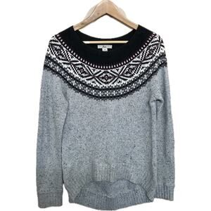 G H Bass Vintage Fair Isle Rustic Black Gray Scoop Neck Pullover Sweater Women M